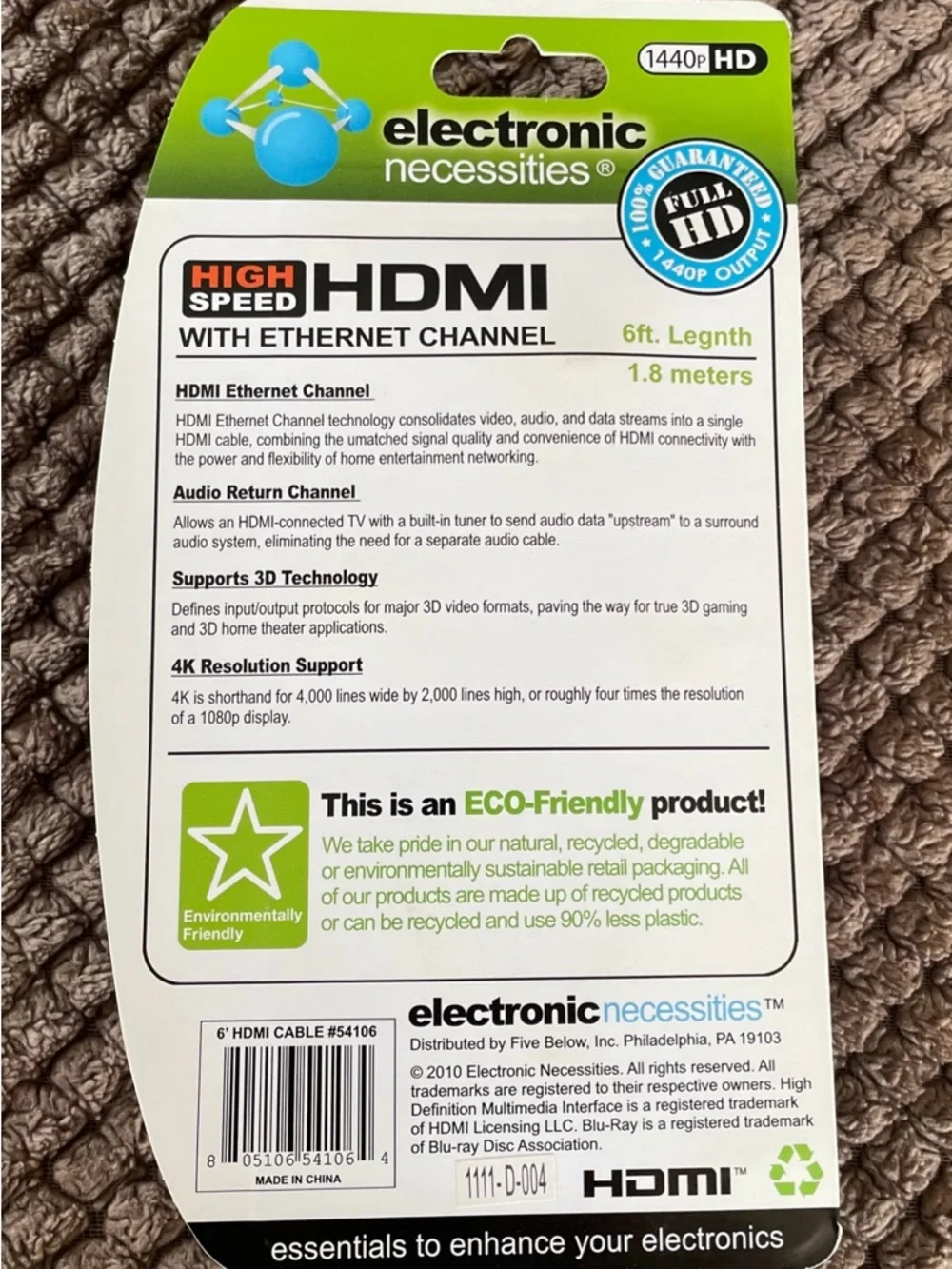 NIB High Speed HDMI Cable w/Ethernet Channel 3D, 1440p HD, 6 Ft. Cable